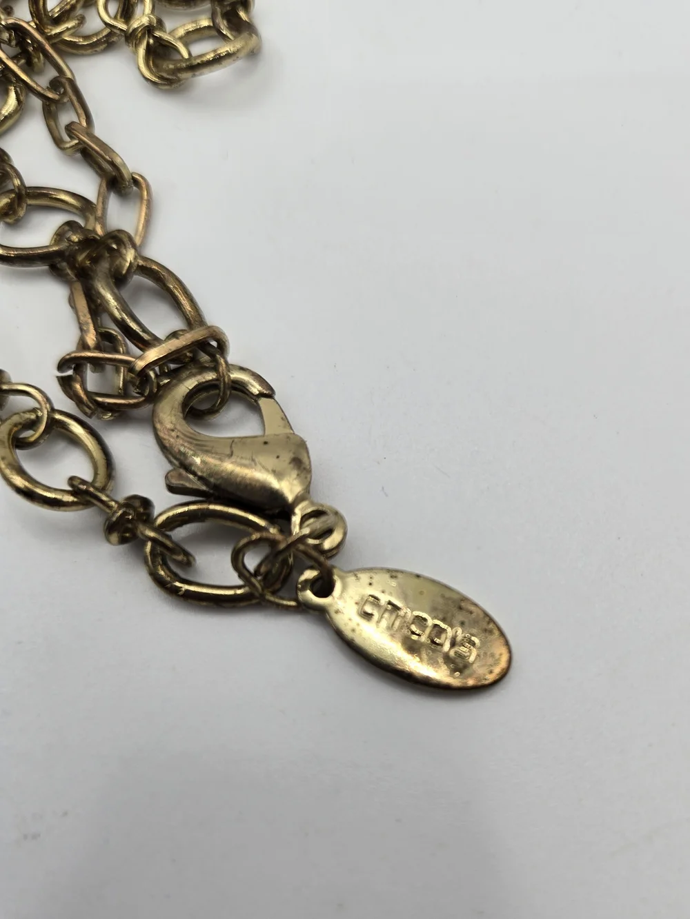 Chico's Goldtone Chain Reversible Leopard Animal Print Tiger's Eye Pendant READ*